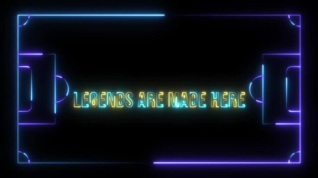 The enthusiastic declaration "Let the Game Begins!" glows vividly in neon text, framed by an animated digital representation of a sports field. 4k video