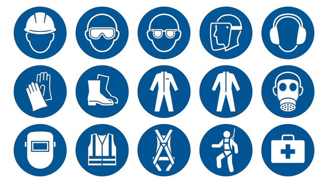 PPE Safety Icon Set 12 Blue Mandatory Symbols Construction Workplace