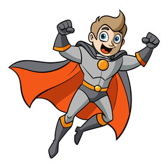 Cute Superhero Boy Cartoon Character Flying Vector Illustration