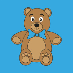 Naklejka premium A cute bear in a bow tie. A simple teddy bear on a blue background. Perfect for illustrating a children's book or toy.