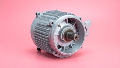 Naklejka premium Gray Electric Motor with Cooling Fins and Central Shaft