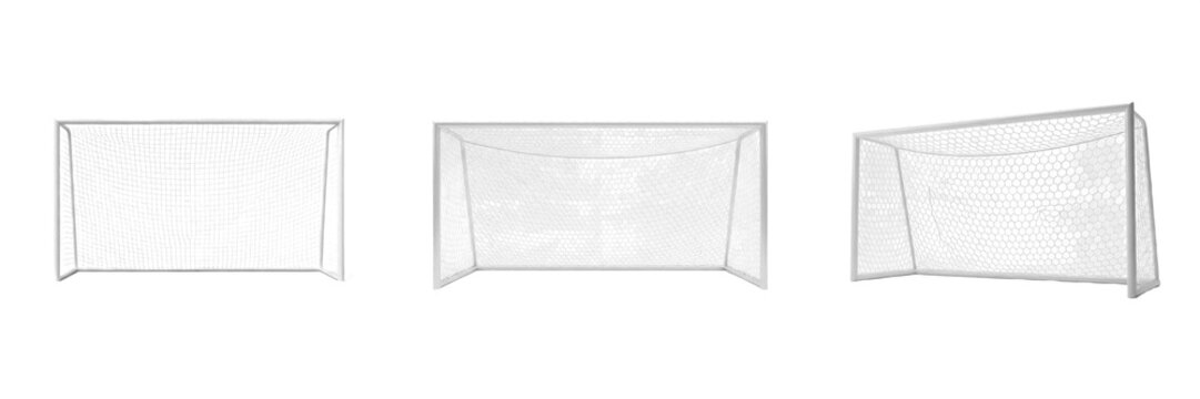 Set of Professional Soccer Goal Nets at Various Angles Isolated on Transparent Background