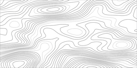 Modern abstract topographic background with black elevation contours and light gray organic terrain lines, designed as a subtle minimalist geographic map vector for banner. © Hasan