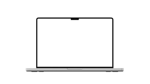 Front view of a silver laptop on an isolated background and PNG screen. Realistic template for web design, app, and presentation.
