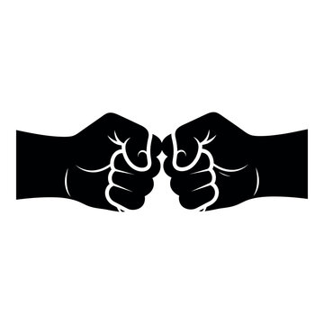 Two black silhouette fists bumping together, symbolizing friendship, agreement, and solidarity.