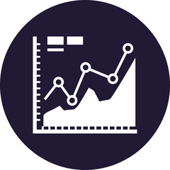 Business growth data chart icon black round button, financial success graph with lines and points on axis