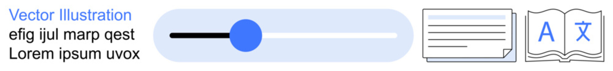 Obraz premium Language learning, translation tools, UI design, text customization, educational technology, user interaction. A slider element, text symbols and icons. Language learning and translation tools