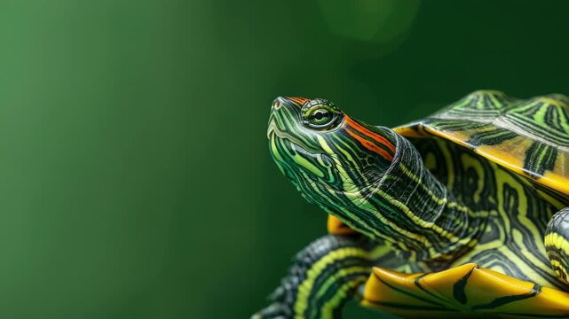 Close-up of turtle against green background