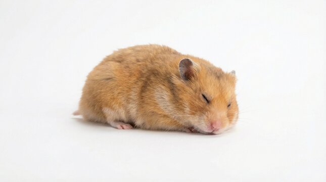 A small hamster curled up and sleeping peacefully on a plain surface viewed from a slight angle