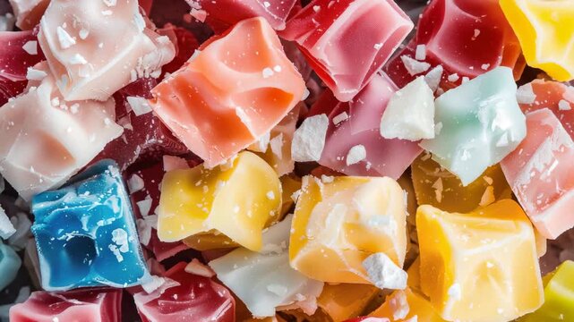 Assortment of colorful wax melts with variety scents