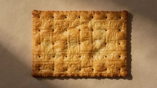 Medium shot of finely scored cracker surface showcasing delicate pattern and precise docked holes highlighting intricate bakery craftsmanship.