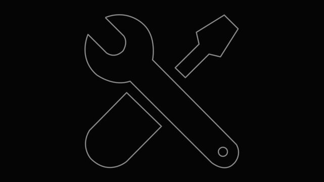 Animation of glowing neon sign Service tools, hammer and screwdriver,  simple icon. Symbol of repair service. 4k animation.