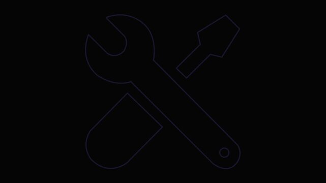 Animation of glowing neon sign Service tools, hammer and screwdriver,  simple icon. Symbol of repair service. 4k animation.