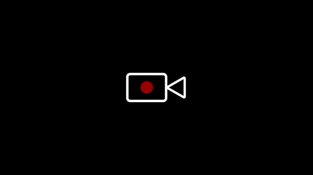 white color video recording icon animation.Video recording icon animation on black background.
