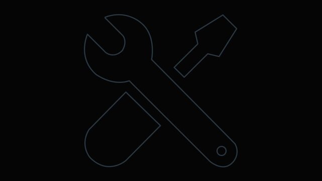 Animation of glowing neon sign Service tools, hammer and screwdriver,  simple icon. Symbol of repair service. 4k animation.