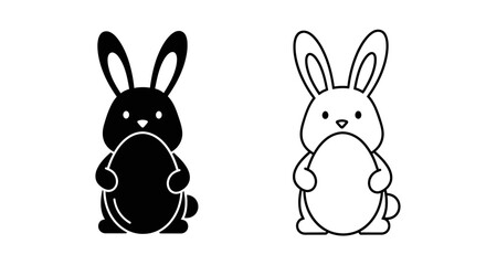 Two black and white rabbit illustration cartoon design vector image Vector