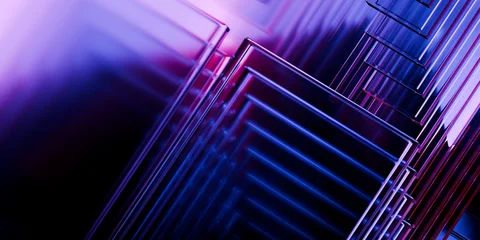 Cyber elements made of transparent glass and liquid acrylic purple blue glow on black backdrop cinematic tech background design cover art visuals 3d rendering © IM_VISUALS