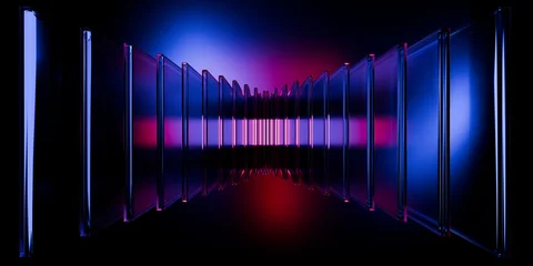 Cyber elements made of transparent glass and liquid acrylic purple blue glow on black backdrop cinematic tech background design cover art visuals 3d rendering © IM_VISUALS