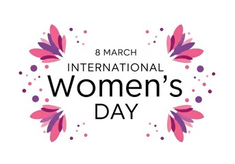 International Women's Day greeting with abstract floral elements and confetti