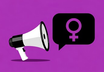 Megaphone and speech bubble with female symbol illustration