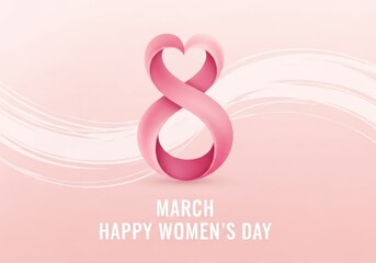 Pink ribbon forming number 8 for Happy Women's Day celebration