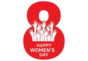 Happy Women's Day concept with raised hands inside number 8 graphic
