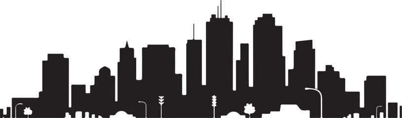 Obraz premium Black and white city skyline silhouette with buildings and trees