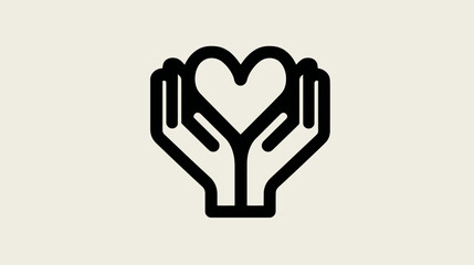 Obraz premium Black graphic of hands cupping a heart shape against a light background