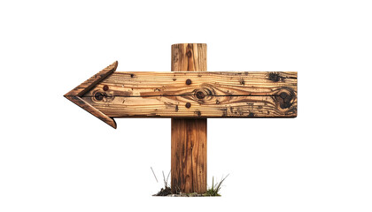 Fototapeta premium Rustic wooden signpost with arrow pointing left, isolated on black