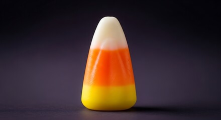 A vibrant single piece of classic confectionery featuring white, orange, and yellow segments, symbolizing festive holidays and sweet childhood delights