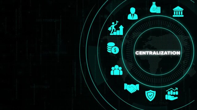 Centralization Concept with Financial and Business on Dark Background with Binary Code finance technology