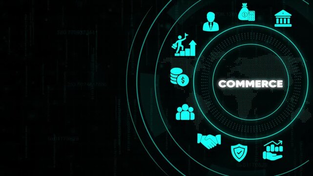Commerce Concept with and Symbols on Dark Background with Binary Code business finance e-commerce digital