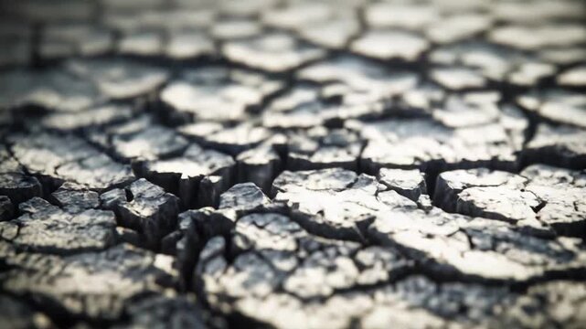 Cracked dry earth showing deep fissures and intricate patterns, symbolizing desertification, climate change, and environmental crisis from prolonged drought conditions