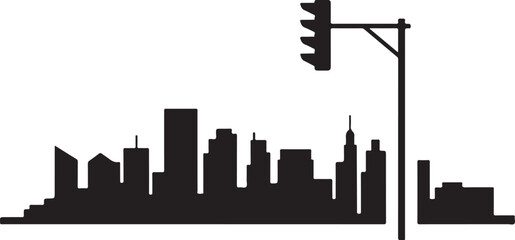 Obraz premium Black silhouette of city skyline with traffic light 3