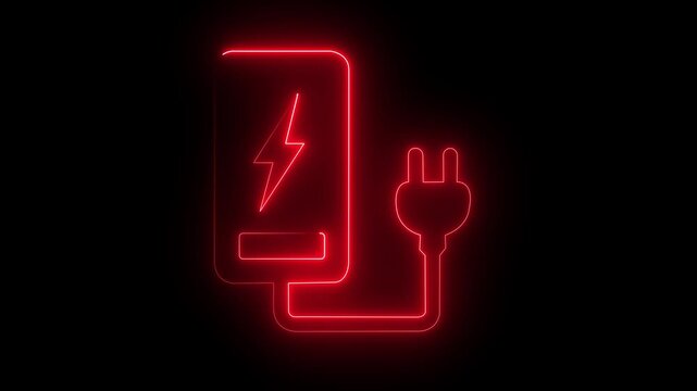 Glowing neon electric station animation icon.Modern electric smart charging station Motion Animation. charging station icon with neon energy, symbolizing sustainability sign on a black background
