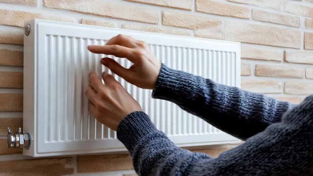 This shows a person placing a cover on a radiator inside a room to improve the look and safety of the heating element