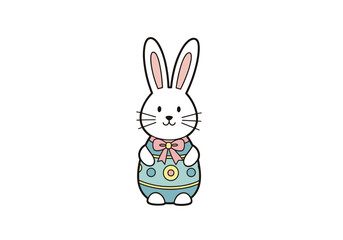 Fototapeta premium Cute cartoon bunny holding an Easter egg with pastel colors 