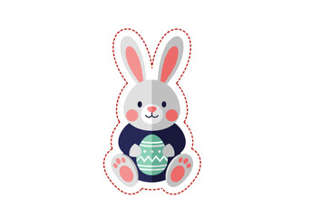 Obraz premium Cute cartoon bunny holding a decorated egg in vibrant colors 