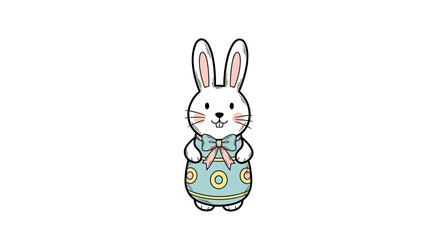 Obraz premium Easter bunny figurine wearing a blue outfit with a bow tie 