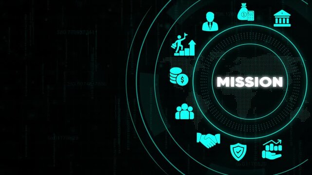 Business Mission Concept with Financial and Technology on Dark Background with Binary Code financial technology background