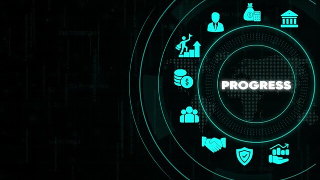 Business Progress Concept with Financial and Growth on Dark Background with Binary Code financial growth