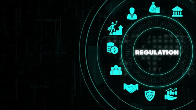 Business Regulation Concepts Infographic with Financial Symbols and Data Background financial regulation