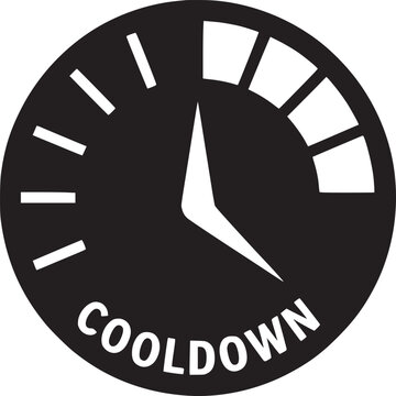 A black and white cooldown icon with a clock face and a pointer indicating a decreasing level