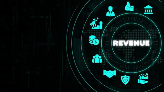 Revenue Growth Concept with Financial and Graphs on Dark Background with Binary Code finance business