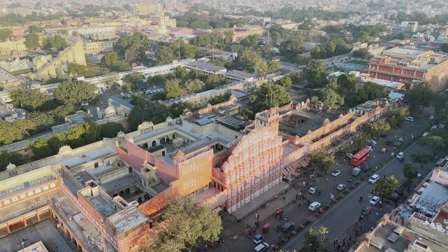 Aerial shot of Hawa Mahal in Jaipur, Rajasthan, India