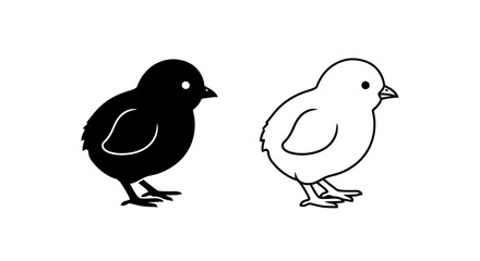 Fototapeta premium Two baby birds, one black and one white, standing on the ground, vector illustration Vector