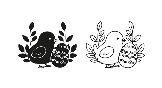 Easter chick illustration, easter eggs, bird, spring holiday, easter decoration Vector
