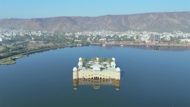 Aerial shot of Jan Mahal in Jaipur, Rajasthan, India
