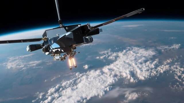 Closeup of a small satellite releasing from a trajectory drone capturing the precise detachment mechanism in motion.