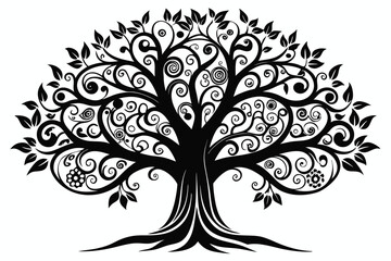 Obraz premium artistic tree silhouette line art vector illustration with a white background